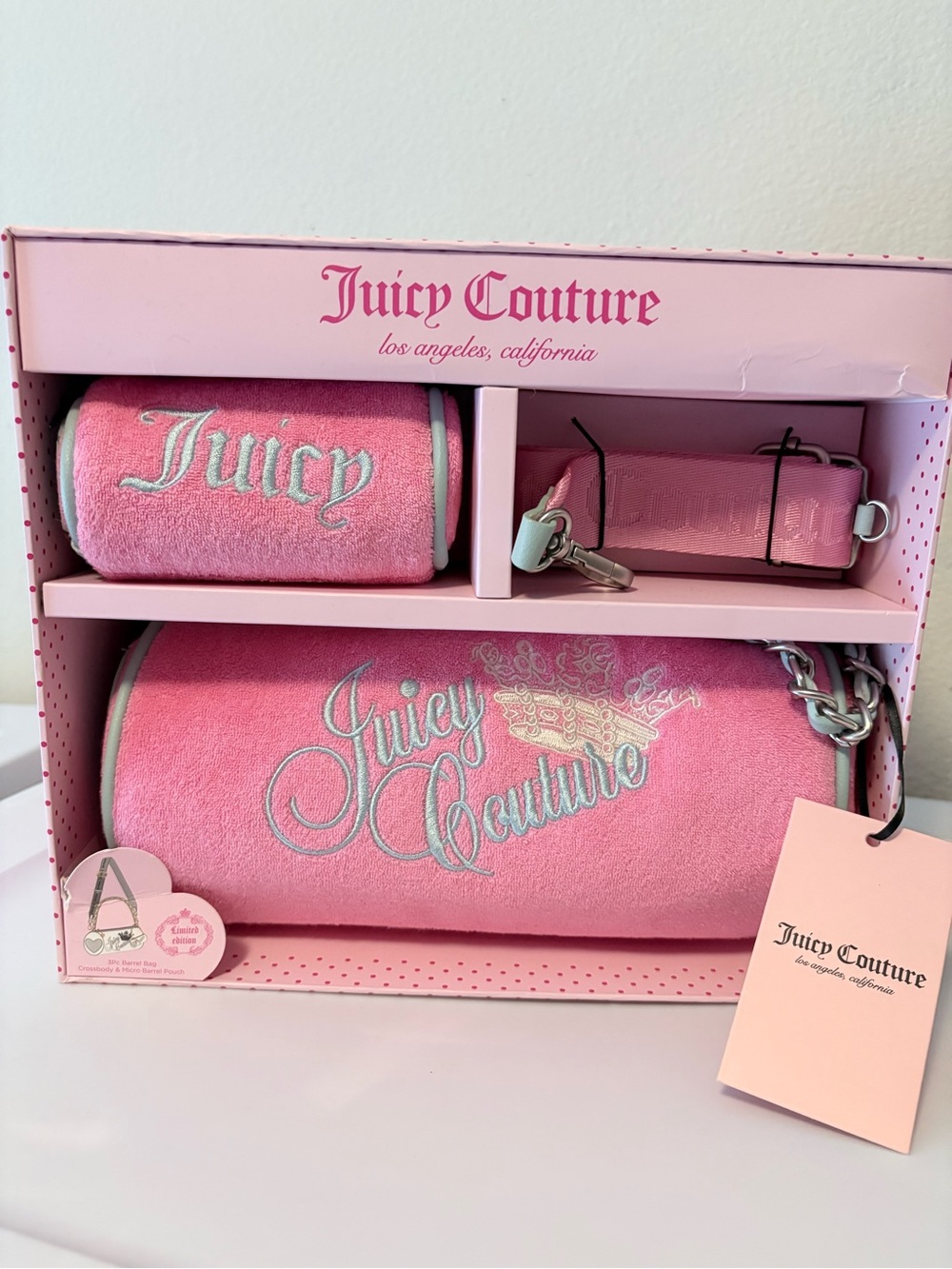 Juicy Couture Pink Set - Embroidered Crossbody & Strap